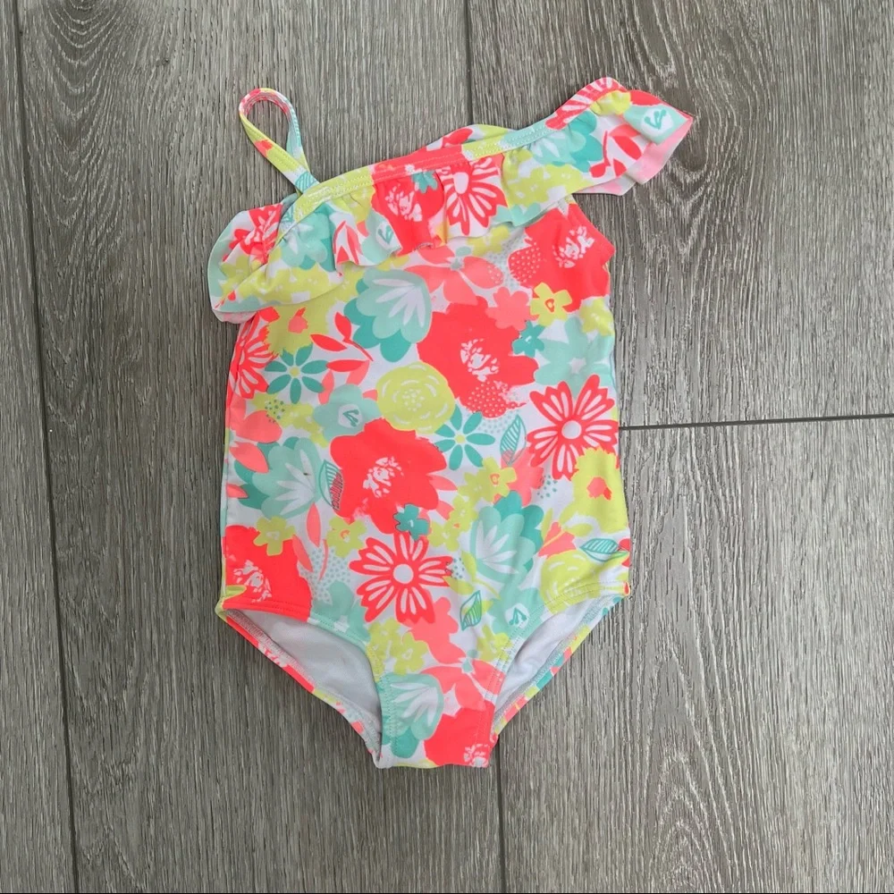CARTERS RUFFLED SHOULDER ONE PIECE SWIMSUIT FLORAL 12MO